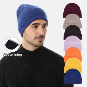 Haute qualité personnalisé 100% laine Beanie tricoté casquettes hiver chaud hommes femmes blanc à revers Ski polaire doublé arcs à motifs pour la plage - Product Image 2