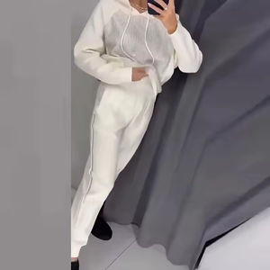 Qualité supérieure 100% coton Style couleur femmes survêtement uni surdimensionné deux pièces survêtement pour dames - Product Image 4