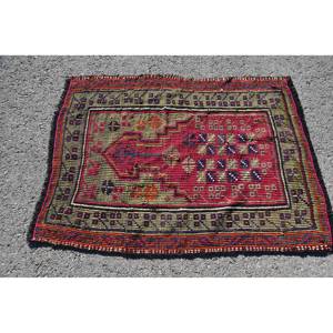 Alfombra turca Vintage de área grande, diseño de retazos rectangulares, lana verde roja, de PP Material, látex de 2,9x3,9 pies para decoración de habitación de pasillo - Product Image 3