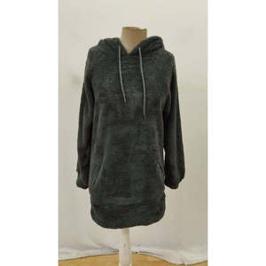 Vestido mini de felpa con capucha y bolsillos de manga larga para mujer, 27813 - Gris - Product Image 5
