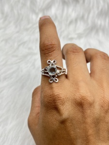 Anillo bohemio de Plata de Ley 925 hecho a mano, piedra preciosa de Aguamarina natural con ajuste de bisel, anillo bohemio de plata - Product Image 2