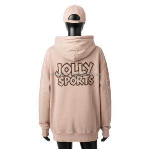 Sweat à capuche délavé au soleil pour femme, 320 GSM, mélange de coton premium, beige doux, poche kangourou, logo personnalisé en strass, style décontracté, lavage, sweat à capuche - Product Image 2