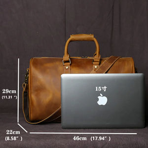 Sac de sport de luxe en cuir véritable pour hommes avec logo personnalisé fourre-tout de sport de nuit avec fermeture à glissière Style tendance - Product Image 2