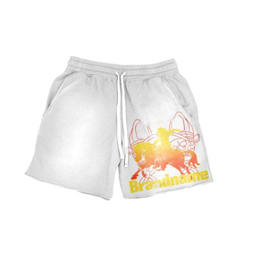 Venta caliente pantalones cortos de lana Vintage personalizados Puff impreso sol desteñido sudor ácido lavado pantalones cortos con angustia para hombres - Product Image 6