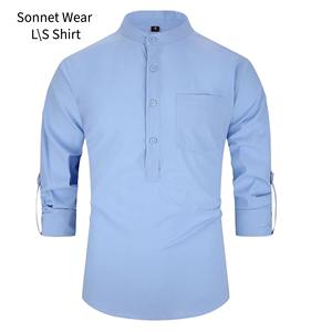 <b>Mens</b> Long Sleeve <b>Henley</b> Collar Shirt Casual Business Wear with Button Pocket Solid <b>Top</b> - Product Image 3