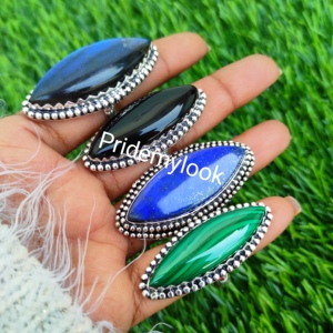 Nouvelle bague en argent sterling 925 avec pierres précieuses faite à la main Tendance Labradorite Lapis Lazuli Malachite Noir Onyx Marquise Cadeau de mariage - Product Image 2