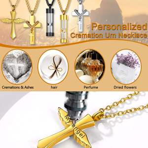 Collar de urna dorada con ala de Ángel para cenizas, joyería de acero inoxidable, medallones de urna de recuerdo conmemorativo, colgante para hombres y mujeres, tamaño personalizado - Product Image 5