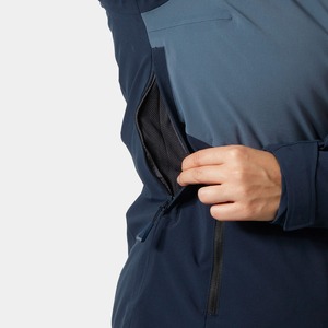 Chaqueta de esquí impermeable azul oscuro para mujer con capucha Polartec Aislamiento a prueba de viento Característica calentada para deportes de invierno Cierre de cremallera - Product Image 6
