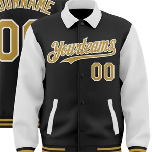 Bombardier personnalisé noir vieux or-blanc veste Byron à col à revers deux tons Varsity Letterman - Product Image 6
