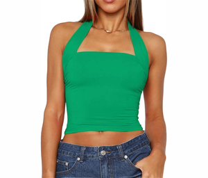 Venta al por mayor diseño personalizado transpirable sin mangas deportes Halter cuello compresión mujeres Halter gimnasio entrenamiento Crop Top - Product Image 1