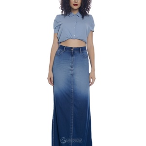 Oem moda clásico personalizado elegante de las mujeres estiramiento largo Denim clásico Maxi falda de alta calidad vestido ajustado - Product Image 1