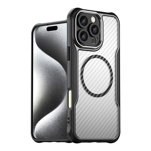 Brushed Phone Case Carbon Fiber Magnetic Case With Stereo Button TPU+PC Hard Shell Back Cover for iPhone 16 15 14 13 12  Pro Max