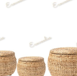 Table basse de Console d'incrustation d'os de pouf de stockage de rotin en bois avec des ensembles de jardin de pouf de bambou d'herbe de mer pour le salon extérieur - Product Image 1