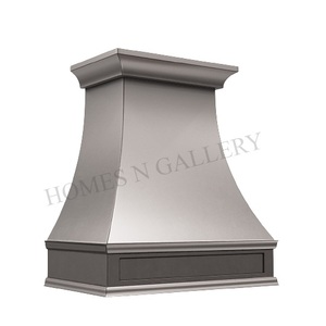 Hotte murale sur mesure de style européen en acier inoxydable antique, corps conique, rivets décoratifs, finition zinc argent antique - Product Image 5