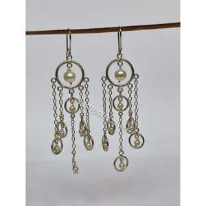 "Handmade <b>Silver</b> Freshwater Pearl Bridal <b>Dangle</b> <b>Earrings</b> for Wedding Gift" - Product Image 5