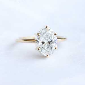 Anillo DE BODA solitario de diamante cultivado en laboratorio natural de corte ovalado de 2 quilates personalizable Estilo Vintage de fábrica de oro amarillo para fiestas - Product Image 1