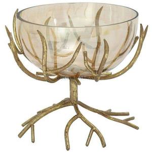 Stylish Modern Look Birds Designer Aluminum Casted Gold Plated Base Stand For Clear <b>Glass</b> Round Shape <b>Serving</b> & Decorative <b>Bowl</b> - Product Image 5