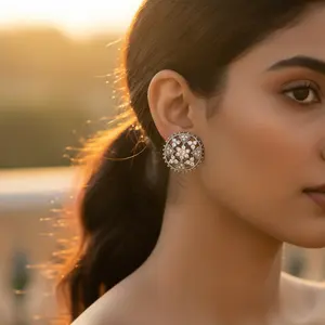 Boucles d'oreilles créoles tendance en laiton plaqué rhodium avec accents de zircon et de perles - Product Image 2