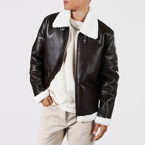 Customized Size Winter <b>Shearling</b> Leather <b>Jacket</b> with High Street Collar Waterproof Design and Front Logo Canvas Street Wear - Product Image 3