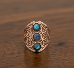 Bagues plaquées or rose en argent 925 avec lunette classique en labradorite - Product Image 5