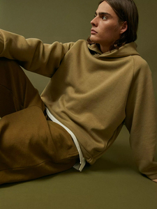 Custom Oversized 100% Cotton <b>Short</b> Length <b>Hoodie</b> Premium Streetwear Raglan <b>Sleeve</b> Adjustable Hem Pullover Sweatshirt Basics - Product Image 2