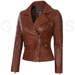 Venta al por mayor caliente personalizado mujeres chaquetas de cuero de piel de oveja de cuero genuino cremallera elegante chaqueta al por mayor 2025 - Product Image 2