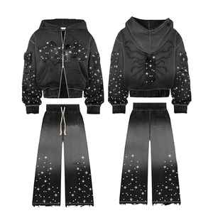 ชุดวอร์มประดับพลอยเทียมสำหรับผู้ชายชุดวอร์มมีฮู้ดแบบรูดซิปมีฮู้ดชุดวอร์มคุณภาพสูงสำหรับผู้ชาย - Product Image 5