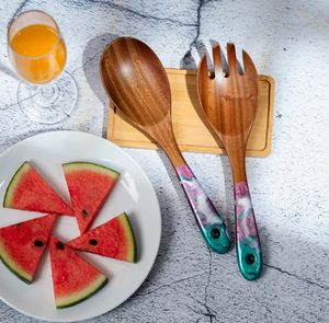 Cuillère en bois et résine Ensemble de couverts à salade en bois de la meilleure qualité Fabrication Prix le plus bas Ensemble de cuillères en bois et en résine - Product Image 3