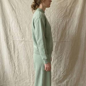 Wholesale Premium Heavyweight <b>Velvet</b> Solid Streetwear Tracksuit Sage Green Mock Neck Pullover Skinny Sweatpants Two Piece Set - Product Image 4