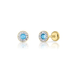 Boucles d'oreilles rondes en or jaune avec pierres CZ bleues de taille 4.5mm Collection de bijoux fins - Product Image 1