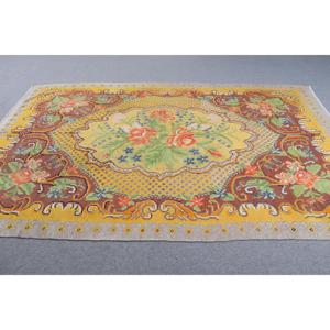 Turkish Large Rug, 6.3x9.5 ft Vintage Rug, <b>Yellow</b> Kilim <b>Wool</b> Rug - Product Image 3