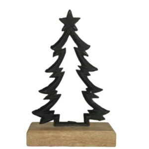 Decoración de árbol de Navidad de metal plateado de diseño moderno con base de madera, Decoración de mesa, árbol de Navidad para decoración del hogar - Product Image 2