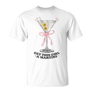 T-shirt Rosa da Ragazza con Fiocco e Design Cocktail Martini Dirty Martini per Promozioni - Product Image 1