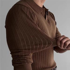 2025 nuevo Jacquard de lujo para hombre para Polo Color sólido de manga larga con cuello en V 100% algodón coreano ocio prendas de punto moda de otoño - Product Image 4