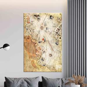 Impression sur toile élégante de la carte antique de Piri Reis, art mural, toile encollée - Product Image 1