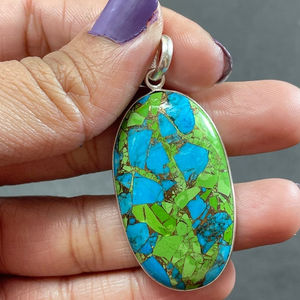 Vente en gros Argent Sterling 925 Vert Turquoise 22X40MM Forme Ovale Cuivre Turquoise Cabochon Bijoux Christian Nombre Motif Cadeau - Product Image 4