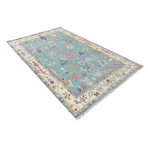 Alfombra floral Oushak étnica vintage tejida a mano de lana auténtica lavable para uso doméstico a la venta en la sala de estar - Product Image 2