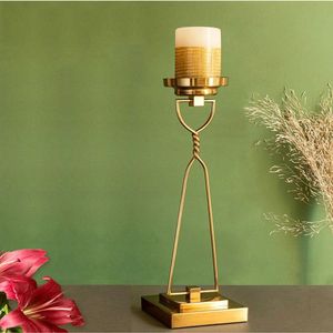 Grand bougeoir en métal doré de luxe Cylindre en verre en laiton unique Bougeoir décoratif en boîte pour Noël - Product Image 3