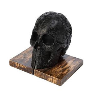 Visage de crâne en métal à la mode sur serre-livres en bois noir bois naturel accessoires de cadeaux décoratifs européens - Product Image 1