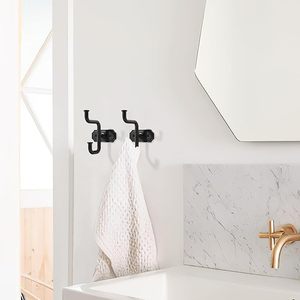 Crochets muraux décoratifs en aluminium durable noir mat pour salle de bain chambre cuisine-peignoir porte-manteau porte-serviettes en bois - Product Image 3