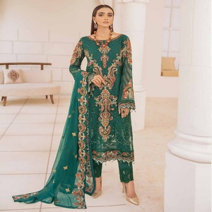 Ramsha 3 piezas gasa indio pakistaní estilo Salwar vestido de novia largo Chevron diseño fiesta desgaste venta entera - Product Image 3