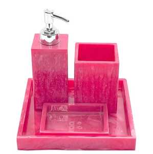 Juego de Baño de Cinco Piezas, Redondo, Rosa, Moderno y Ecológico de Resina, Jabonera, Dispensador de Jabón, Portacepillos de Dientes - Product Image 3