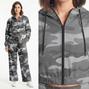 Custom Women <b>Camo</b> <b>Windbreaker</b> Set Lightweight Hooded Jacket Jogger Pants Tracksuit Outdoor OEM ODM Manufacturer - Product Image 1