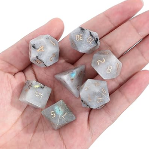 Dados de piedra de alta calidad, piedra lunar arcoíris, cristal natural, piedras preciosas curativas de reiki, piedra grabada, juego de dados personalizados, cristal vikingo - Product Image 2