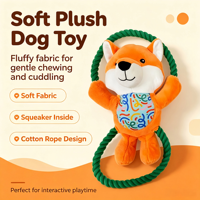Jouet en peluche pour chien avec anneaux en corde de coton, jouet interactif à tirer qui couine, en peluche douce pour chiens de petite et moyenne taille