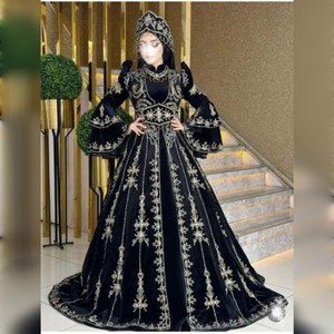 Caftán marroquí hermoso color satén musulmán tradicional caftán India colección nupcial fiesta cintura Natural hasta el suelo - Product Image 1