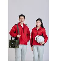Veste en polyester 100% imperméable unisexe, coque rigide tissée, teinte unie, coupe-vent, isolation thermique, rouge-noir, Vietnam