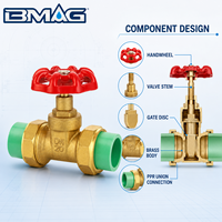 Vanne à opercule manuelle BMAG DN20 3/4 pouce en laiton renforcé, double union, résistante à la corrosion, pour alimentation en eau PPR, haute température