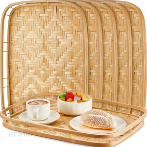 Vassoi da portata in vimini di bambù intrecciati <span class=keywords><strong>a</strong></span> mano vassoi Lap rettangolari cesti piatti decorativi camera da letto vassoio porta Snack frutta - Product Image 1