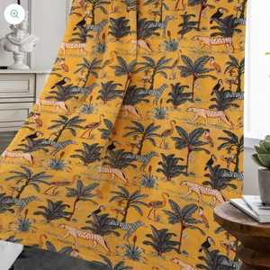 <span class=keywords><strong>Safari</strong></span> di lusso Vintage Boho giallo stampa animalier cotone velluto <span class=keywords><strong>tende</strong></span> mantovane formato personalizzabile prezzo all'ingrosso - Product Image 3